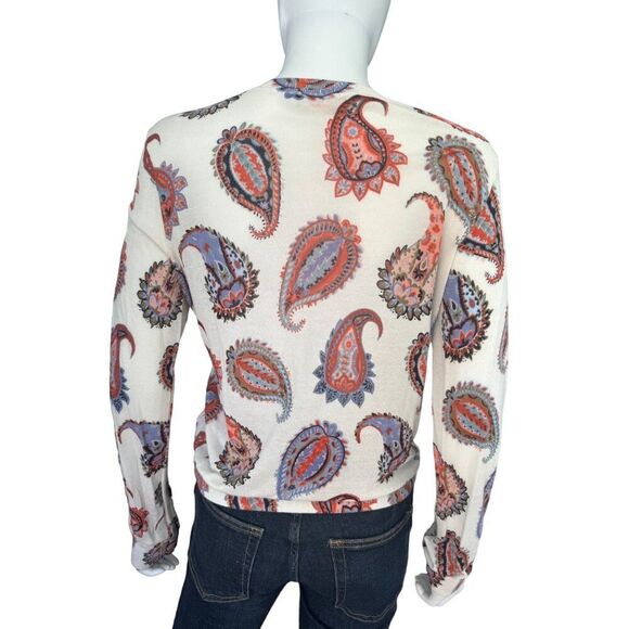 Tory Burch Women’s Paisley Long Sleeve Top Size M Cream Boho Luxury Blouse - Picture 6 of 9